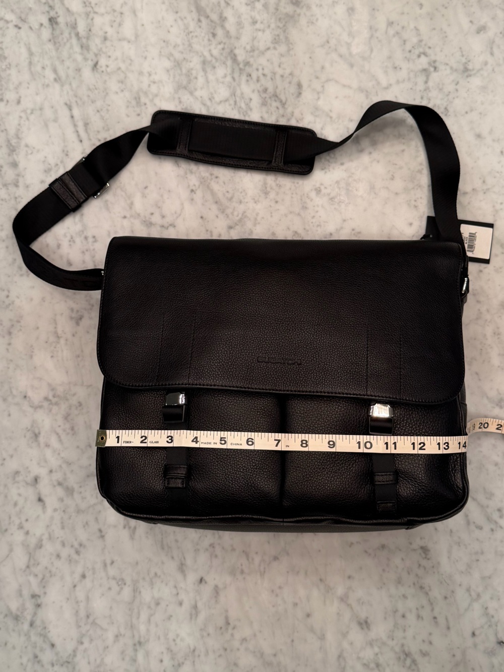 Bugatchi Black Pebbled Leather Messenger Bag Crossbody Laptop Bag NWT - Picture 12 of 14
